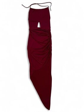 GoodTime USA Burgundy Halter Backless Maxi Dress With Small Cutout Detail